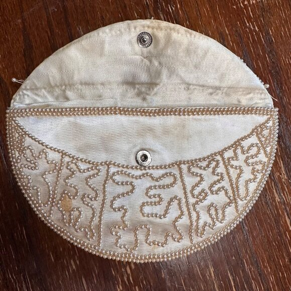 Vintage 50s Beaded Champagne Colored Hand Bag Clutch - Picture 3 of 9